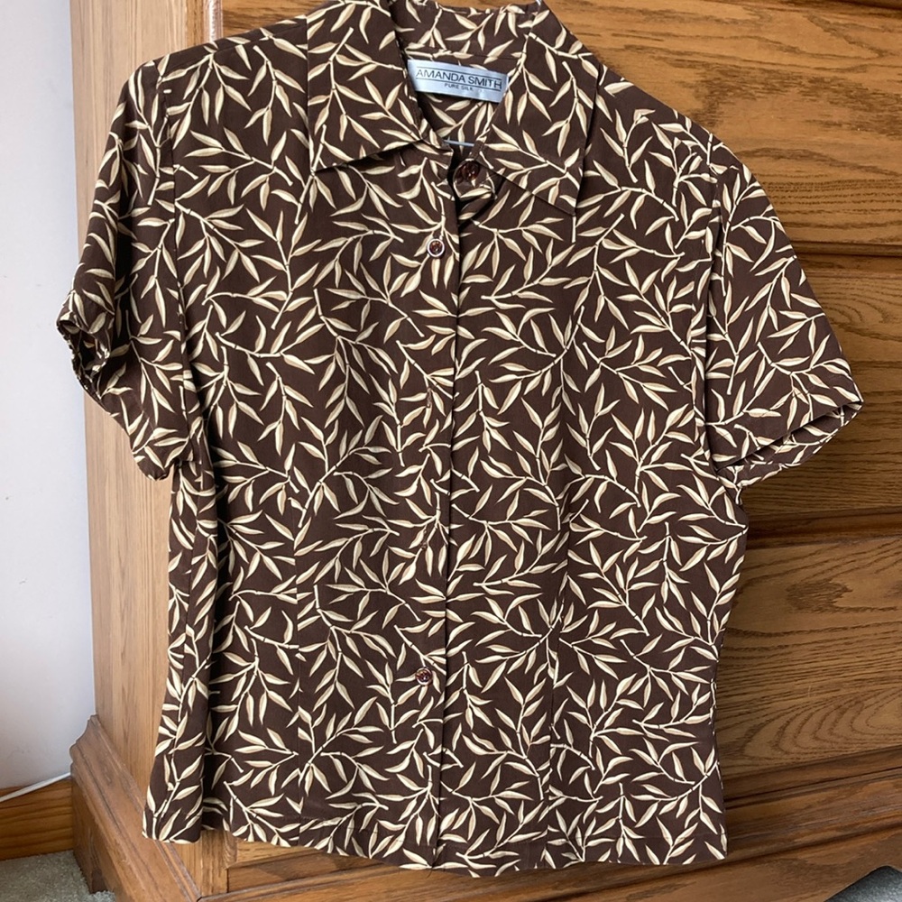Brown Leaf Pattern Women's Blouse
